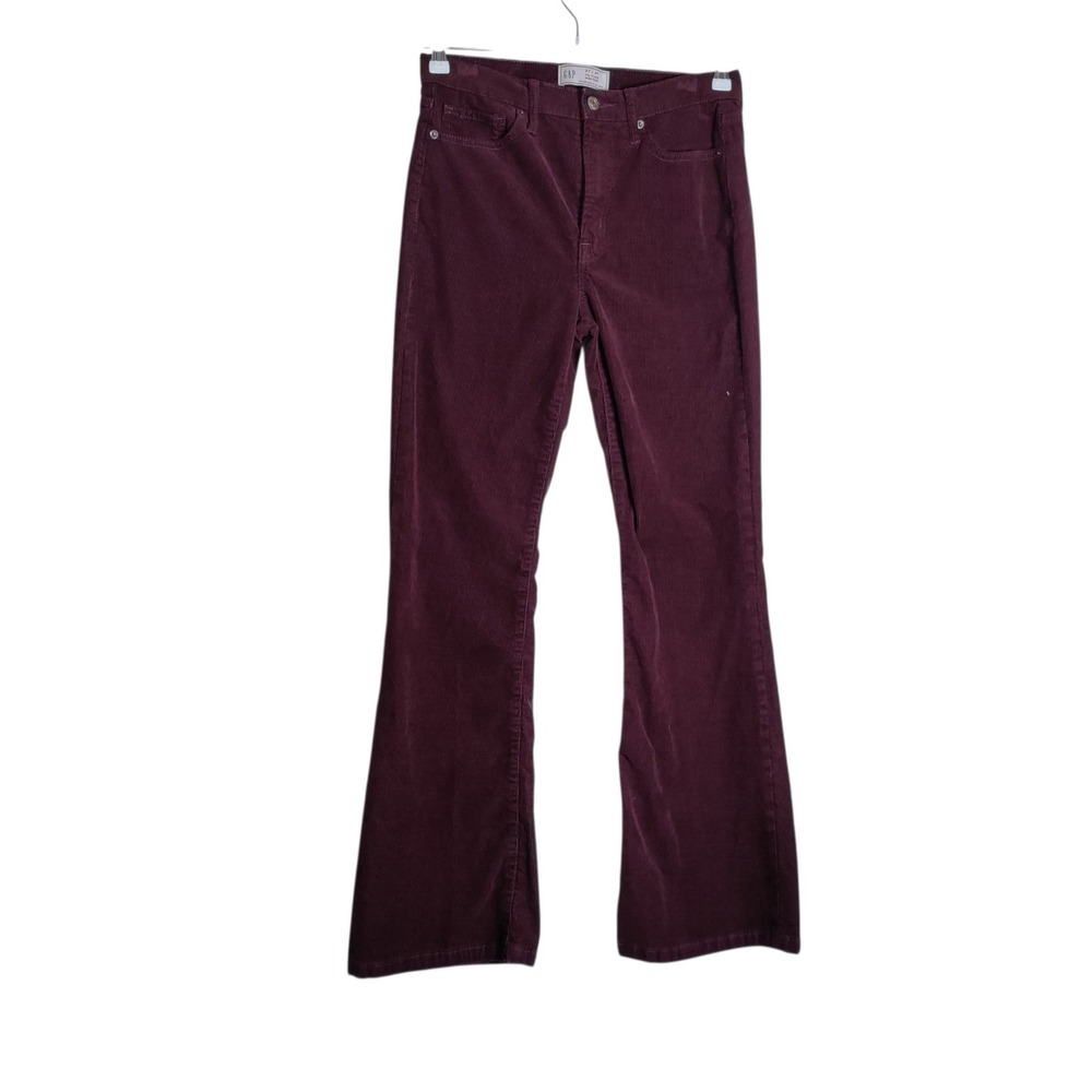 Gap 70s Flare High Rise Corduroy Pants Burgundy 27 4R Retro Boho Flare Leg